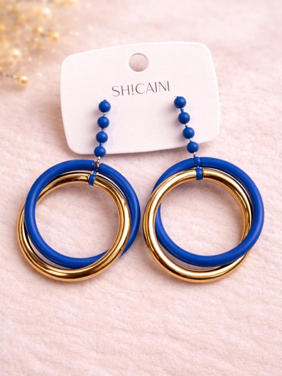 Jewelry - Blue and Gold Double Hoop Earrings great quality